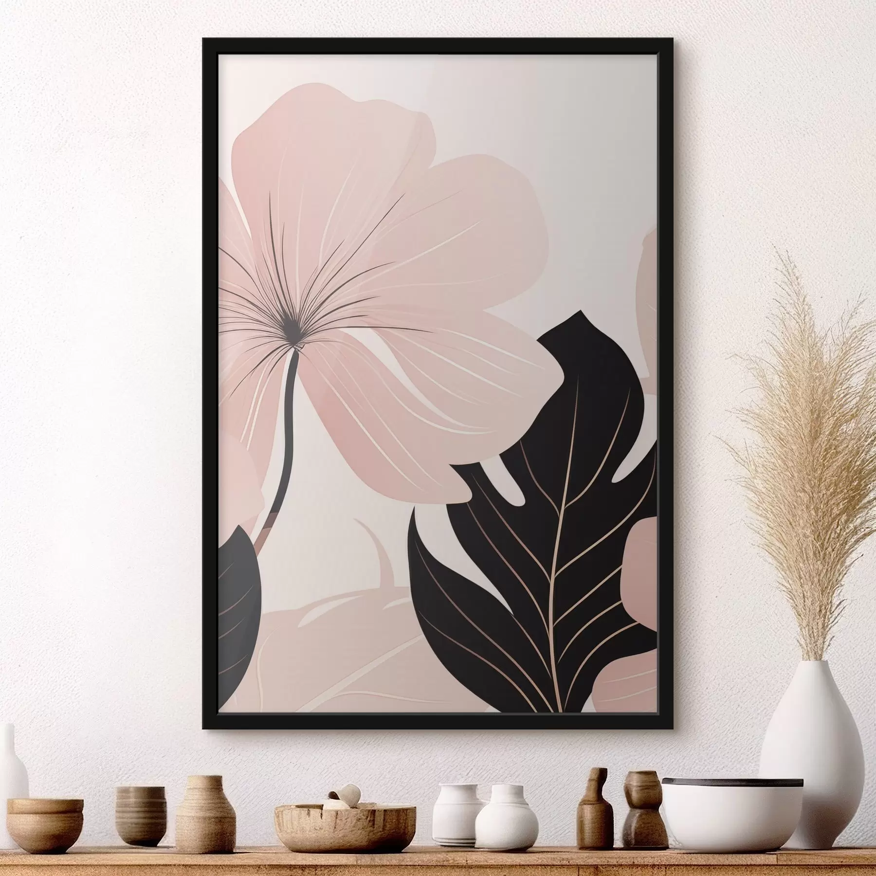 carta da parati Fiore rosa con foglia dai riflessi neri nr. f50389
