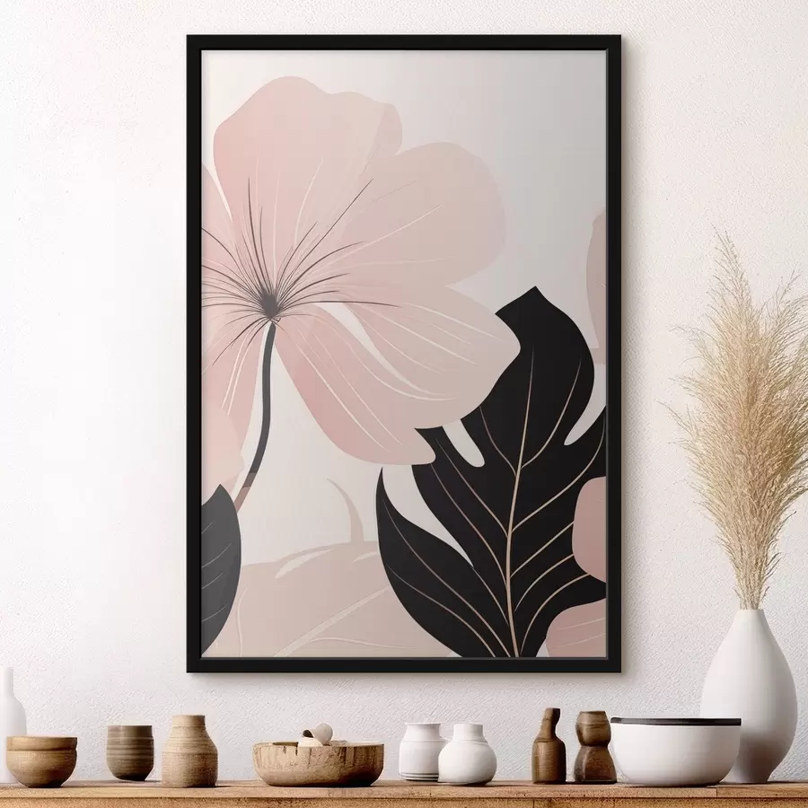 carta da parati Fiore rosa con foglia dai riflessi neri nr. f50389