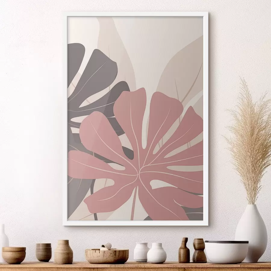carta da parati Foglie tropicali rosa e grigie nr. f50391