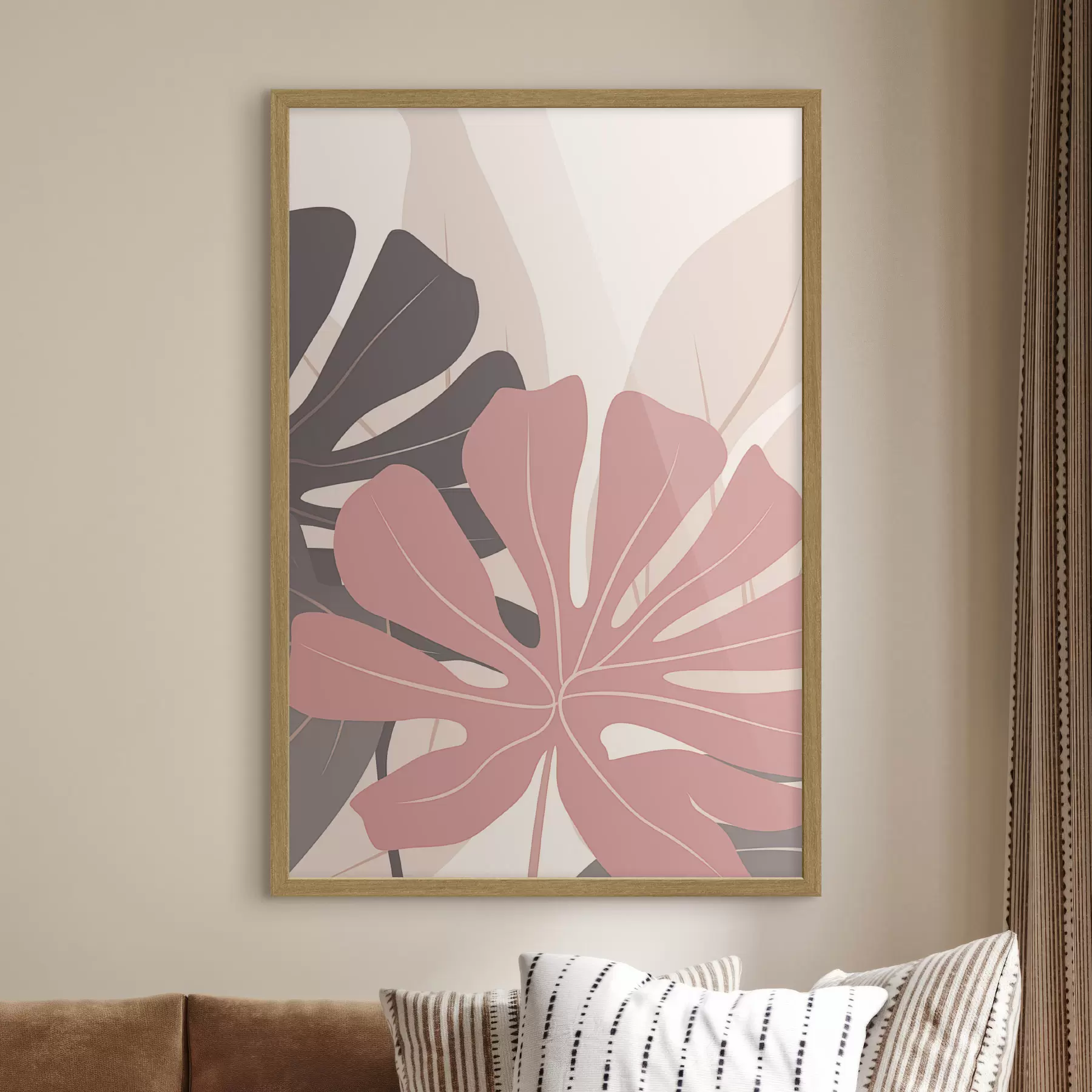 carta da parati Foglie tropicali rosa e grigie nr. f50391