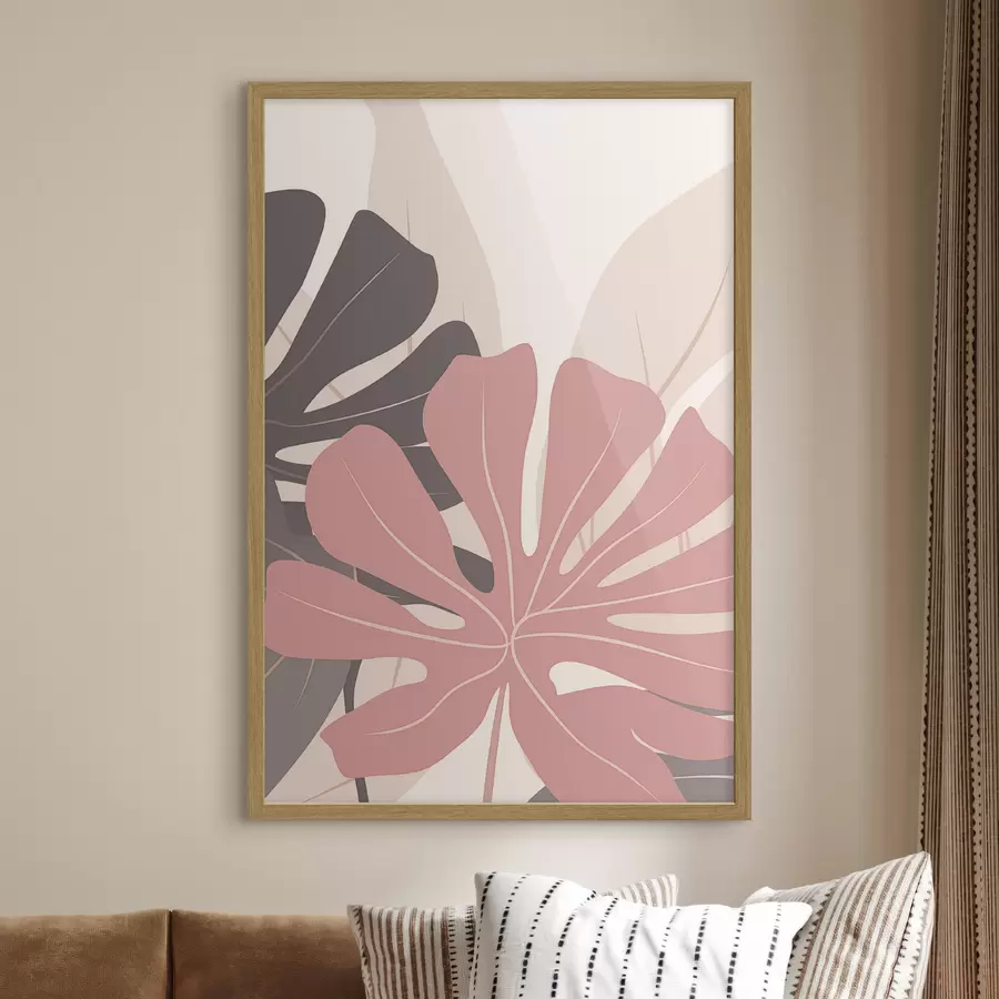 carta da parati Foglie tropicali rosa e grigie nr. f50391