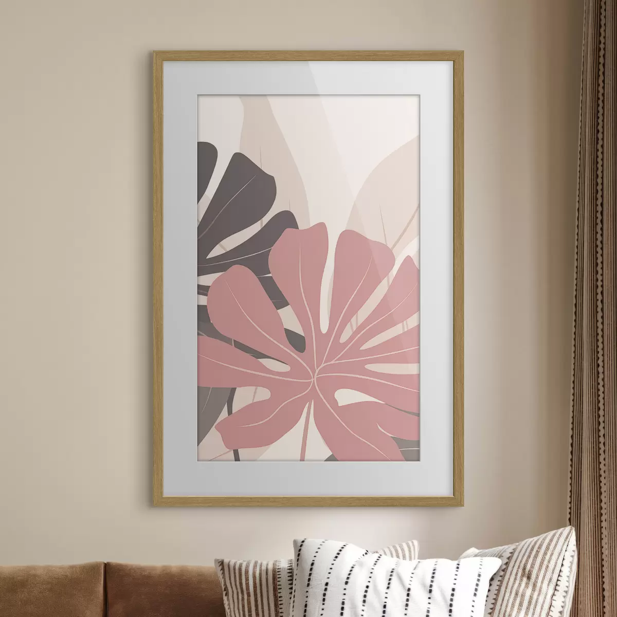 Poster Foglie tropicali rosa e grigie f50391