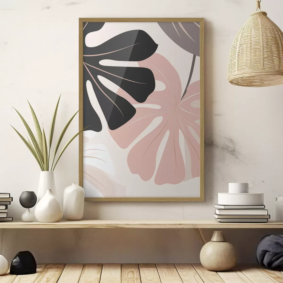 Poster Opera d'arte grafica con foglia di Monstera f50392