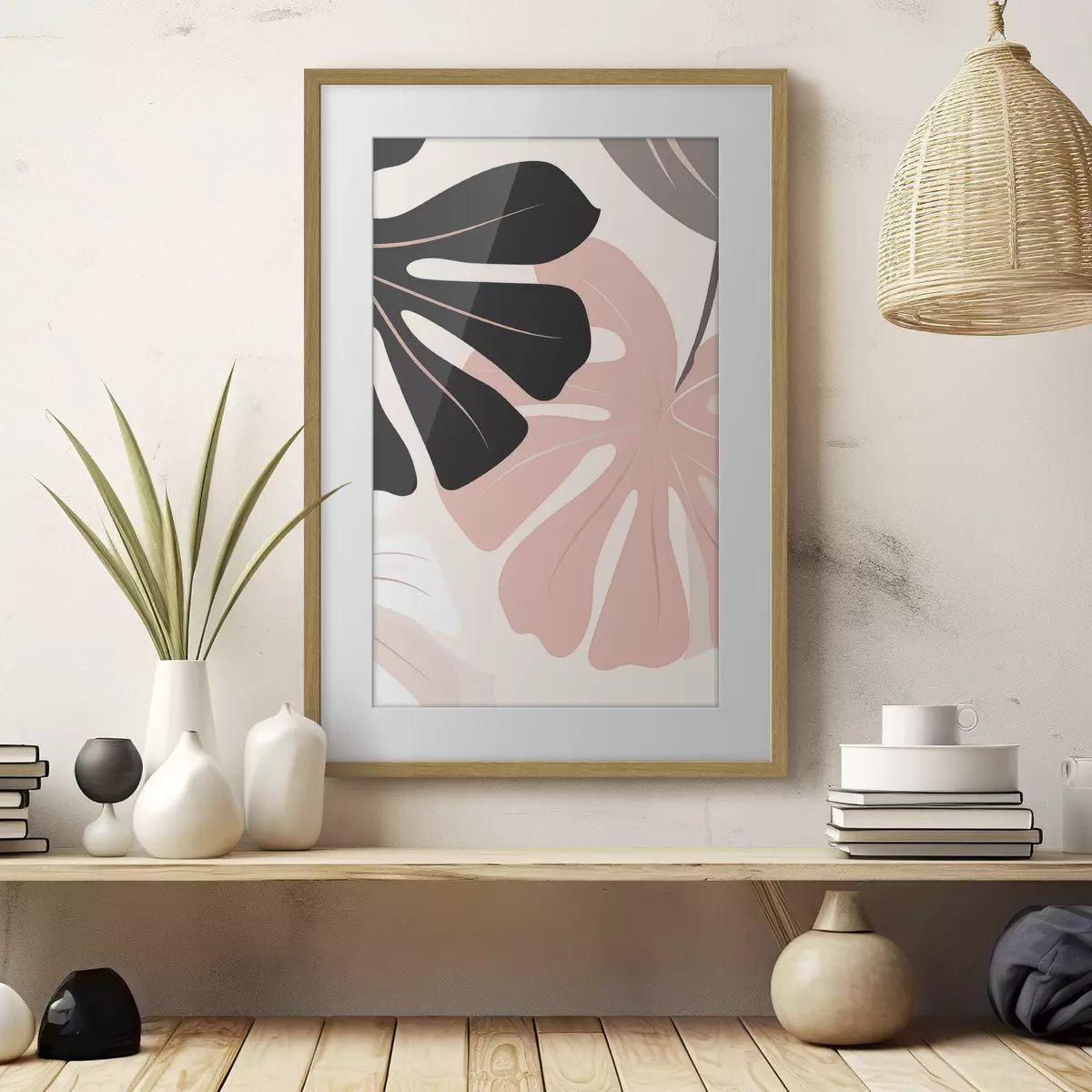Poster Opera d'arte grafica con foglia di Monstera f50392