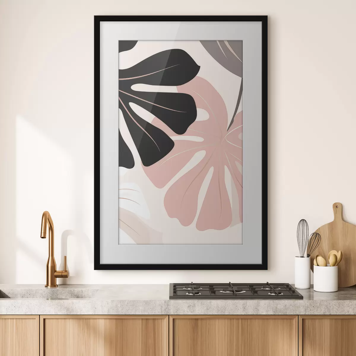 Poster Opera d'arte grafica con foglia di Monstera f50392