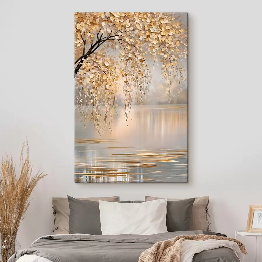 carta da parati Un albero autunnale in riva al lago, dipinto in stile oil painting nr. s50471