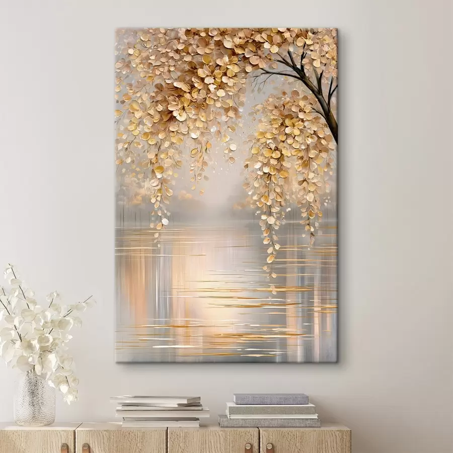 carta da parati Un albero autunnale in riva al lago, dipinto in stile oil painting nr. s50472
