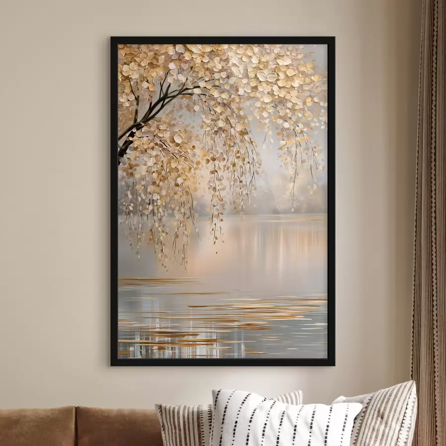 carta da parati Un albero autunnale in riva al lago, dipinto in stile oil painting nr. f50471