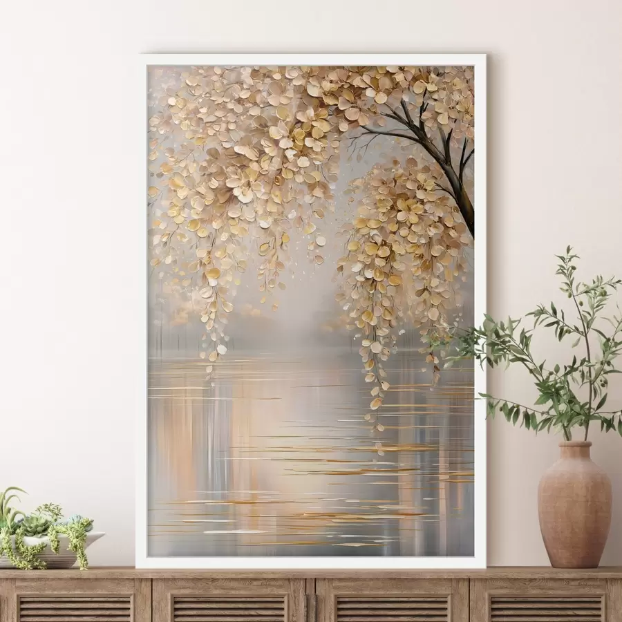 carta da parati Un albero autunnale in riva al lago, dipinto in stile oil painting nr. f50472