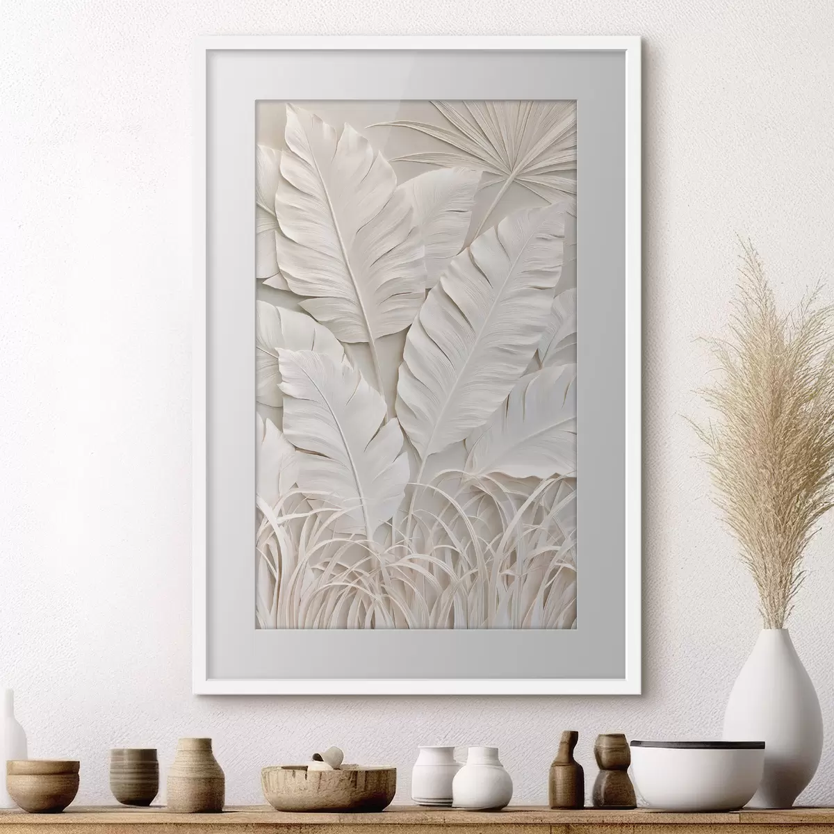 Poster Foglie tropicali in stile bassorilievo f50513