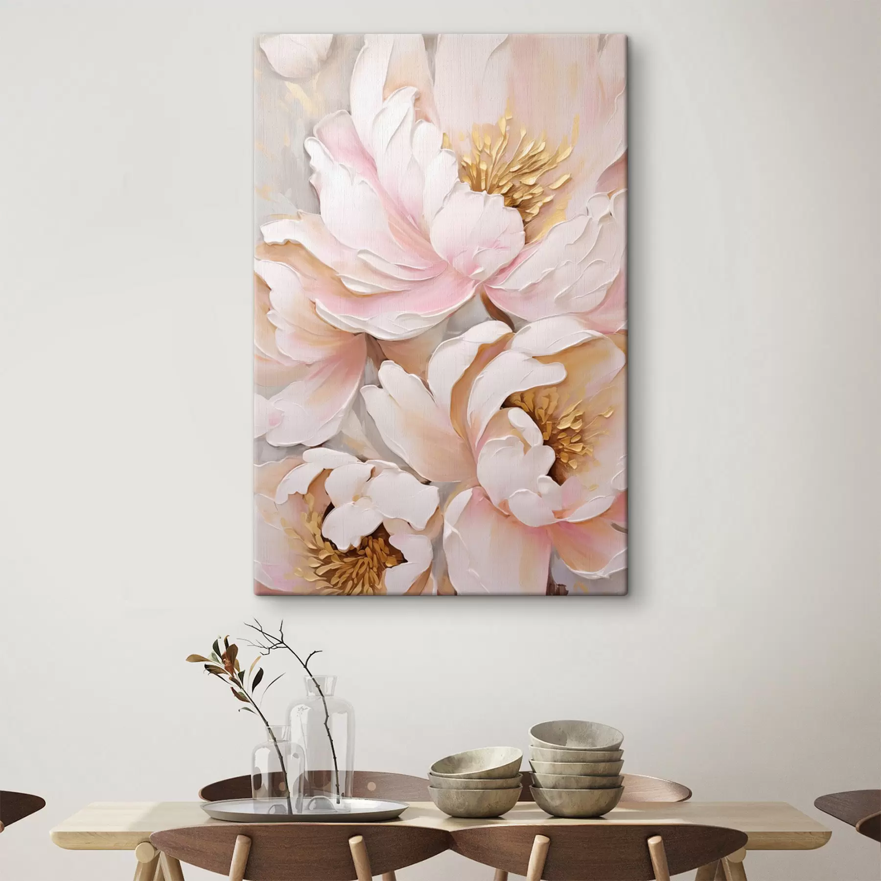 carta da parati Peonie rosa chiaro, stile a pennellate materiche, sfondo astratto nr. s50629