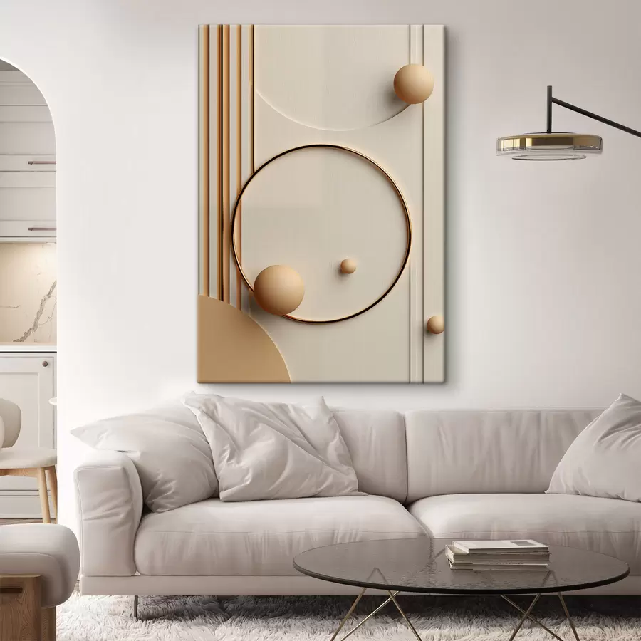 carta da parati Arte moderna astratta con sfere e linee verticali, composizione minimalista nr. s50636