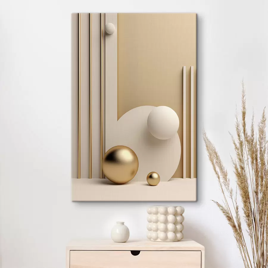 carta da parati Arte moderna astratta con sfere e linee verticali, composizione minimalista nr. s50637