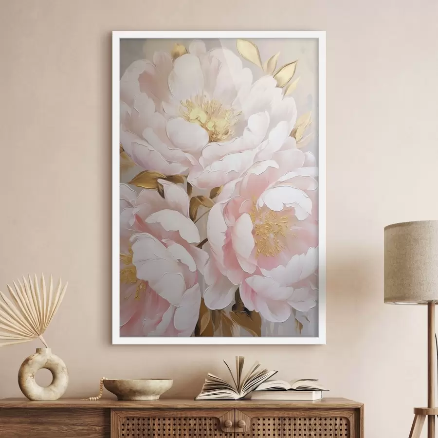 carta da parati Peonie rosa chiaro, stile a pennellate materiche, sfondo astratto nr. f50628