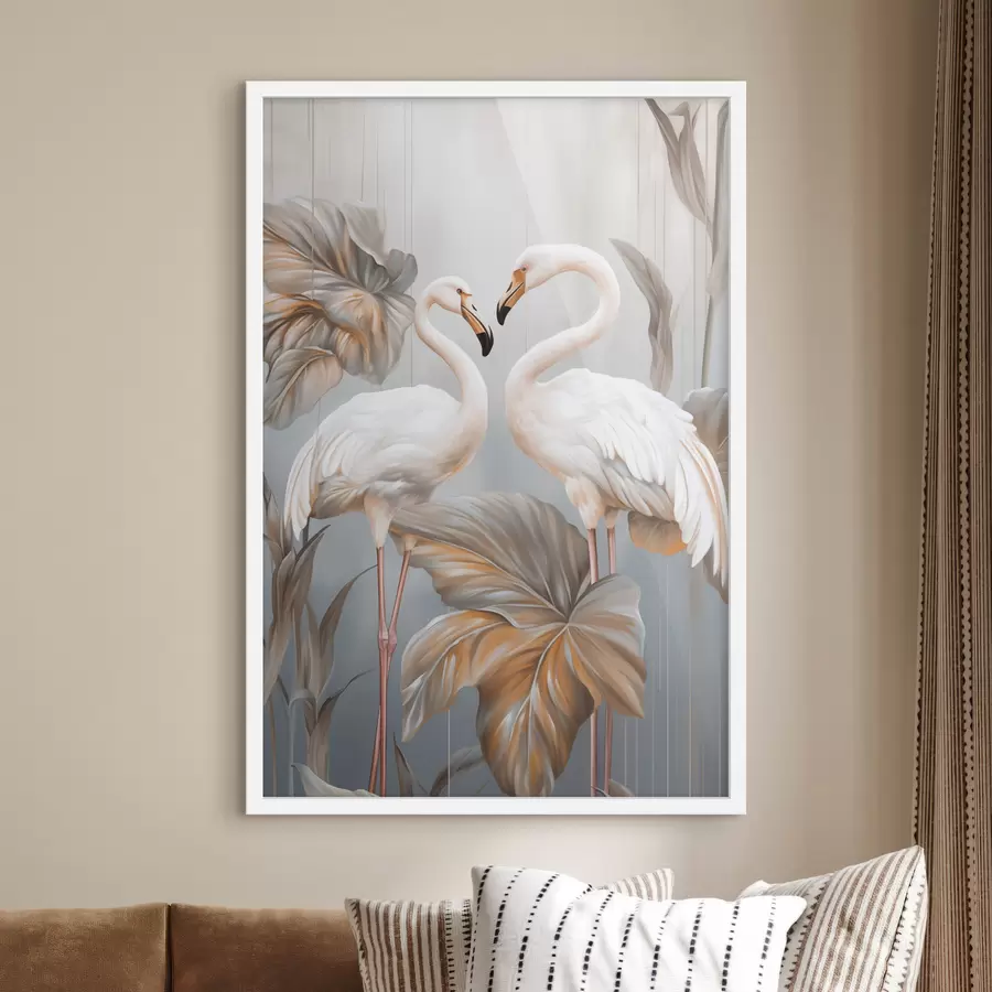 carta da parati Fenicotteri con foglie tropicali, colori pastello nr. f50639
