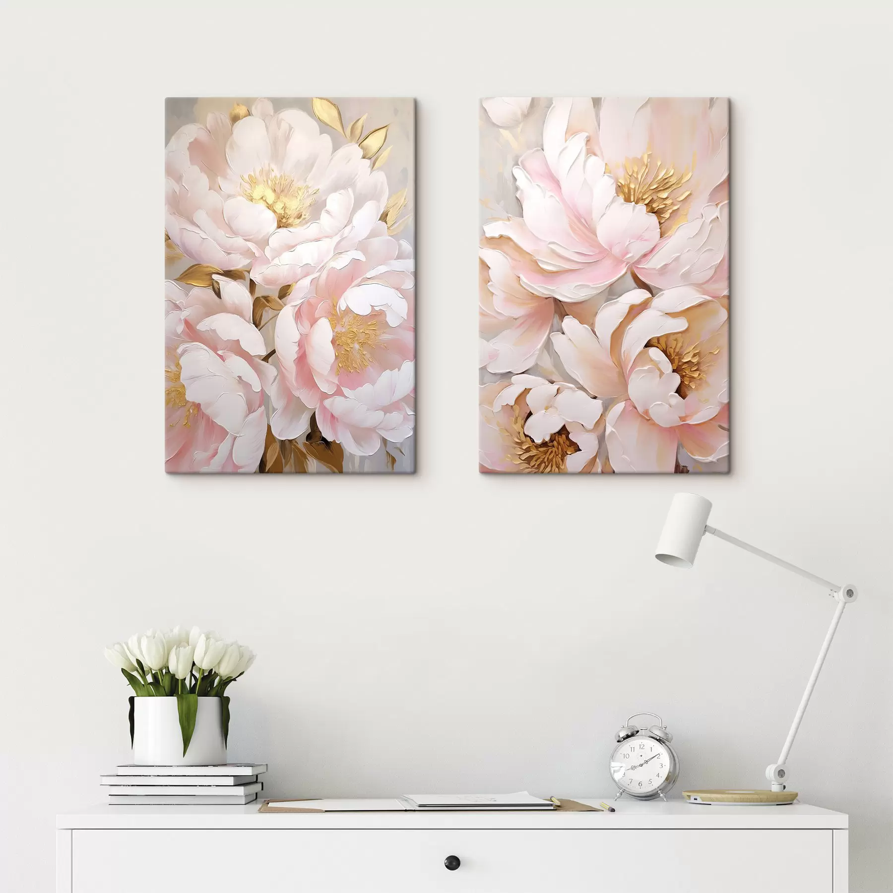 Quadro Peonie rosa chiaro, stile a pennellate materiche, sfondo astratto nr. m30963