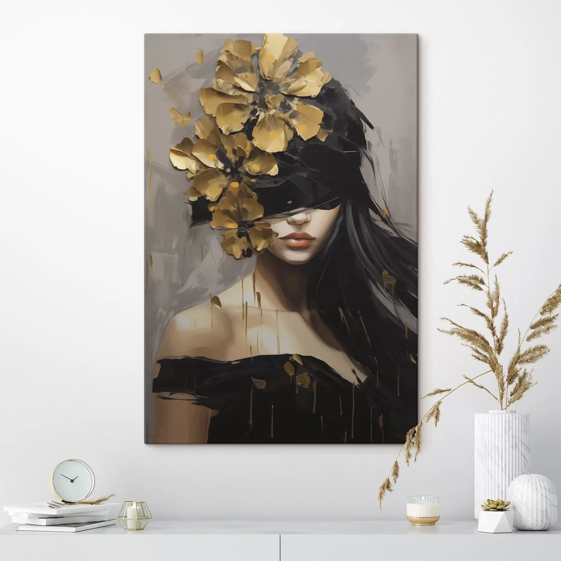 carta da parati Ragazza astratta con fiori tra i capelli nr. s50671