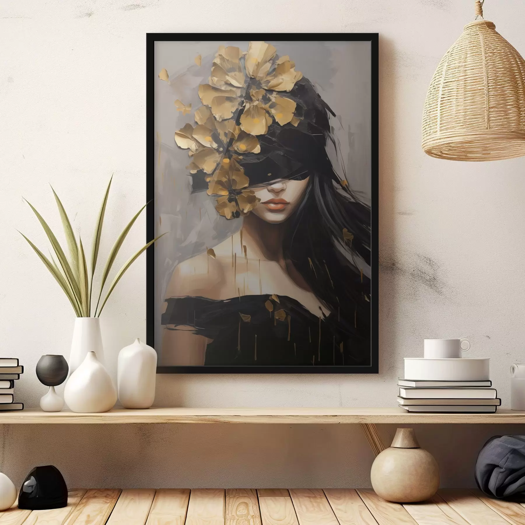 carta da parati Ragazza astratta con fiori tra i capelli nr. f50671