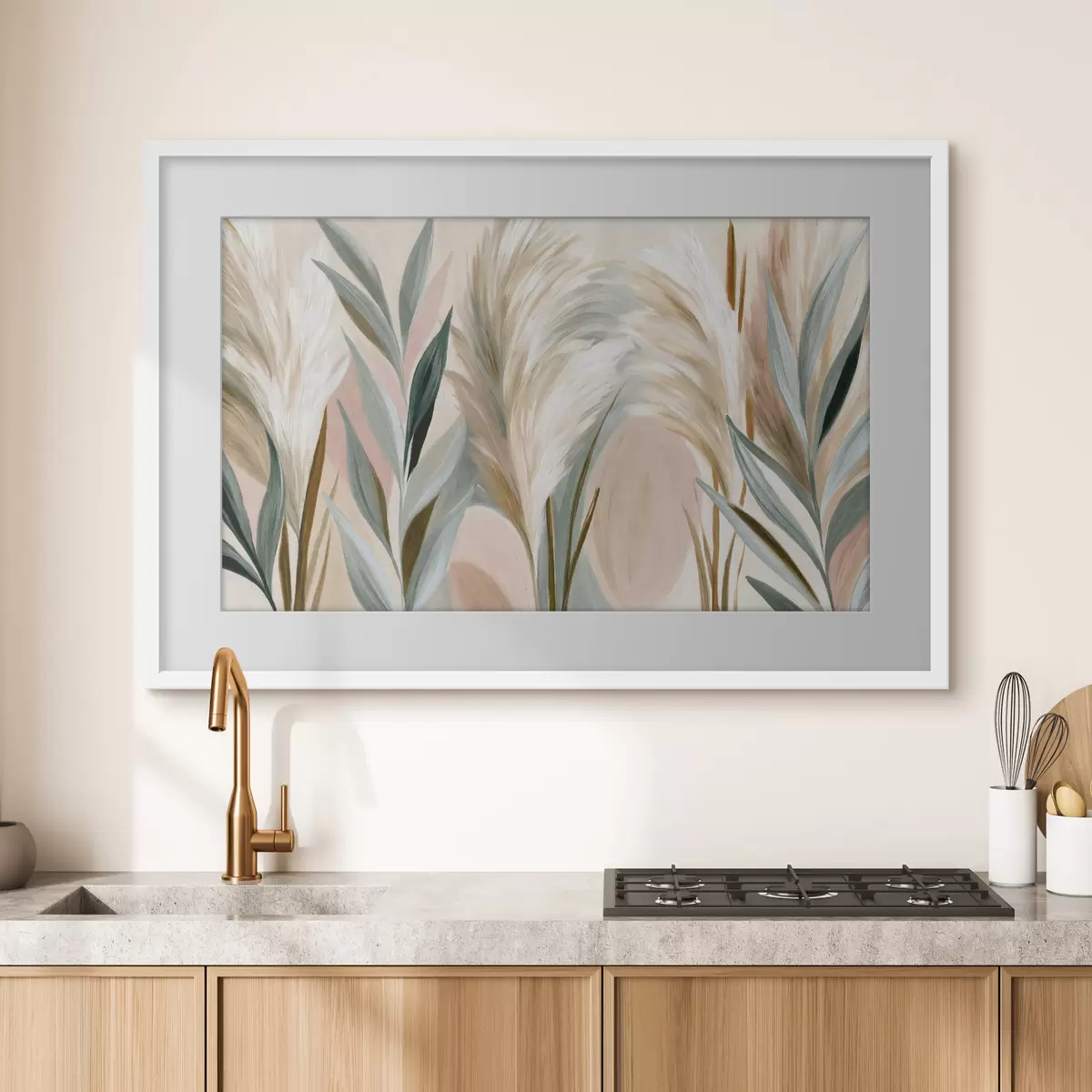 Poster Foglie decorative ed erbe piumate dai toni pastello f50586
