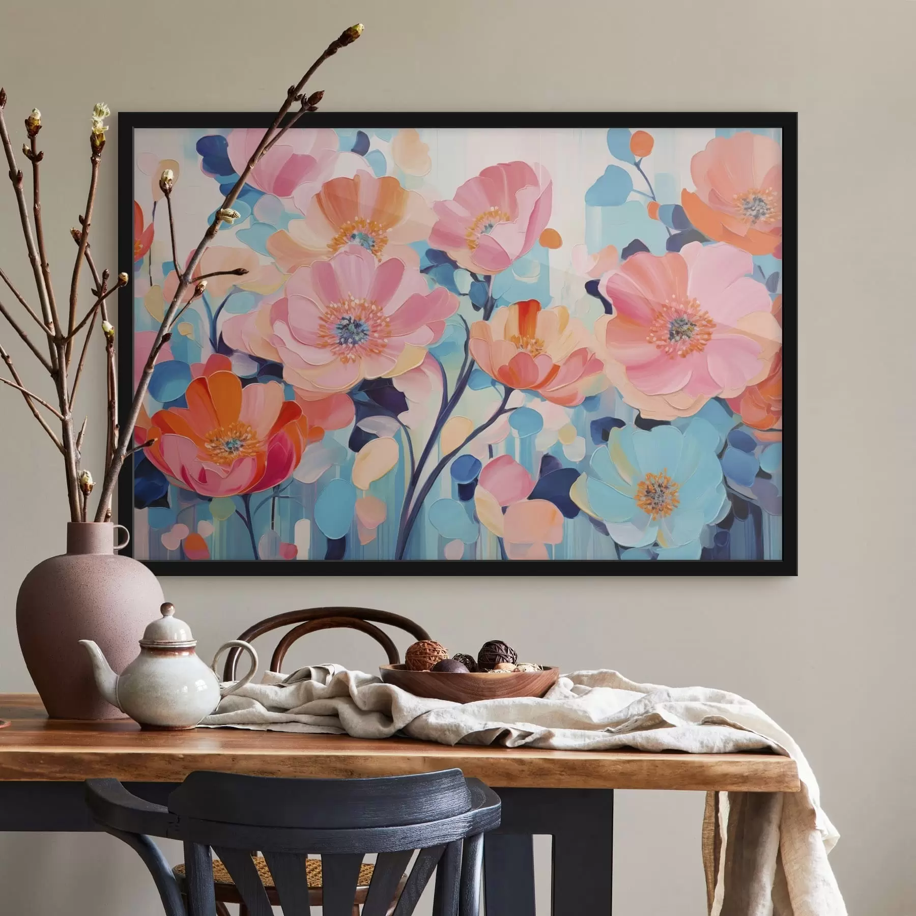 carta da parati Grandi fiori dai colori vivaci nei toni del rosa e del blu nr. f50590