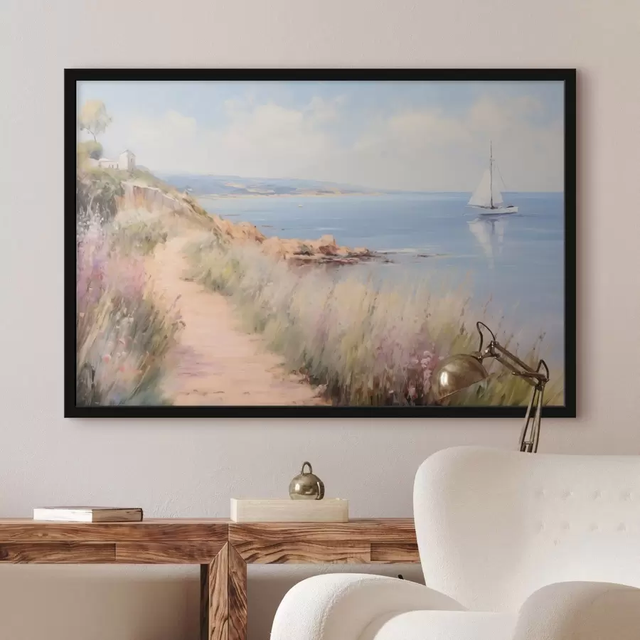 carta da parati Sentiero costiero con fiori e una barca a vela nr. f50592