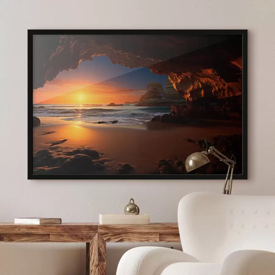 carta da parati Tramonto sul mare incorniciato da una grotta rocciosa nr. f50594