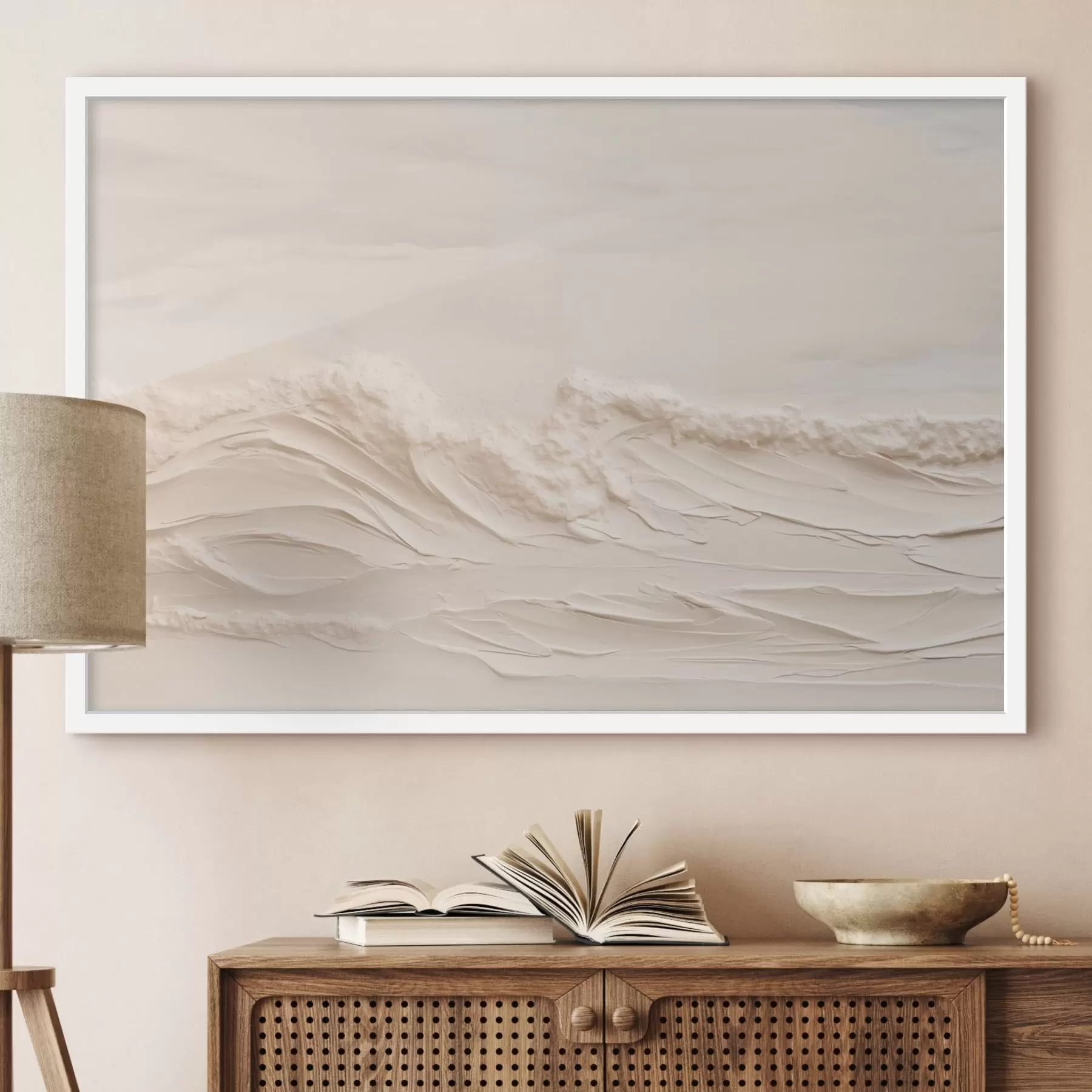 carta da parati Onde marine con effetto materico in tenui tonalità crema nr. f50596