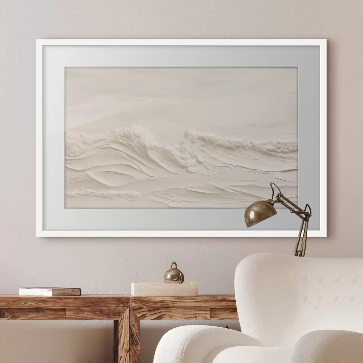 Poster Onde marine con effetto materico in tenui tonalità crema f50596