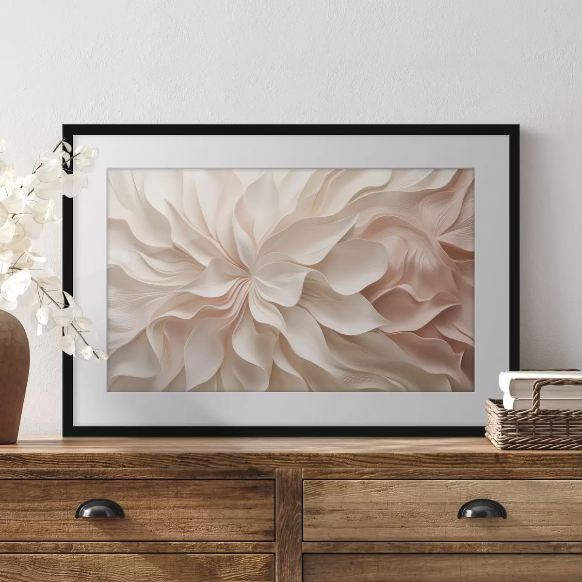 Poster Forme floreali tridimensionali nei toni del crema e del rosa f50599