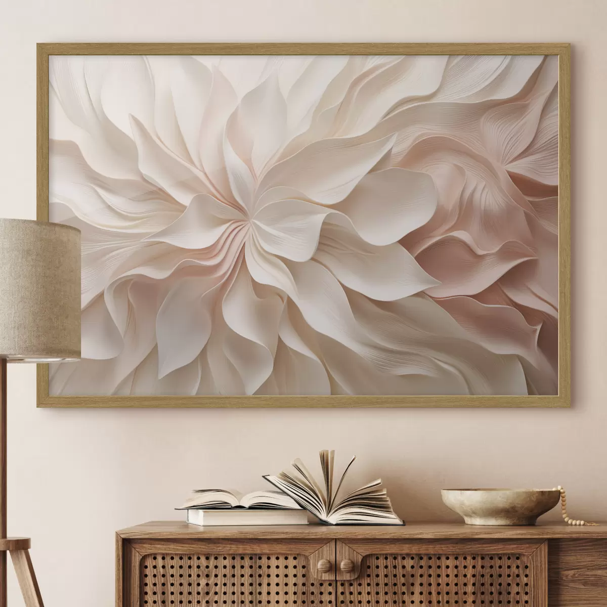 Poster Forme floreali tridimensionali nei toni del crema e del rosa f50599