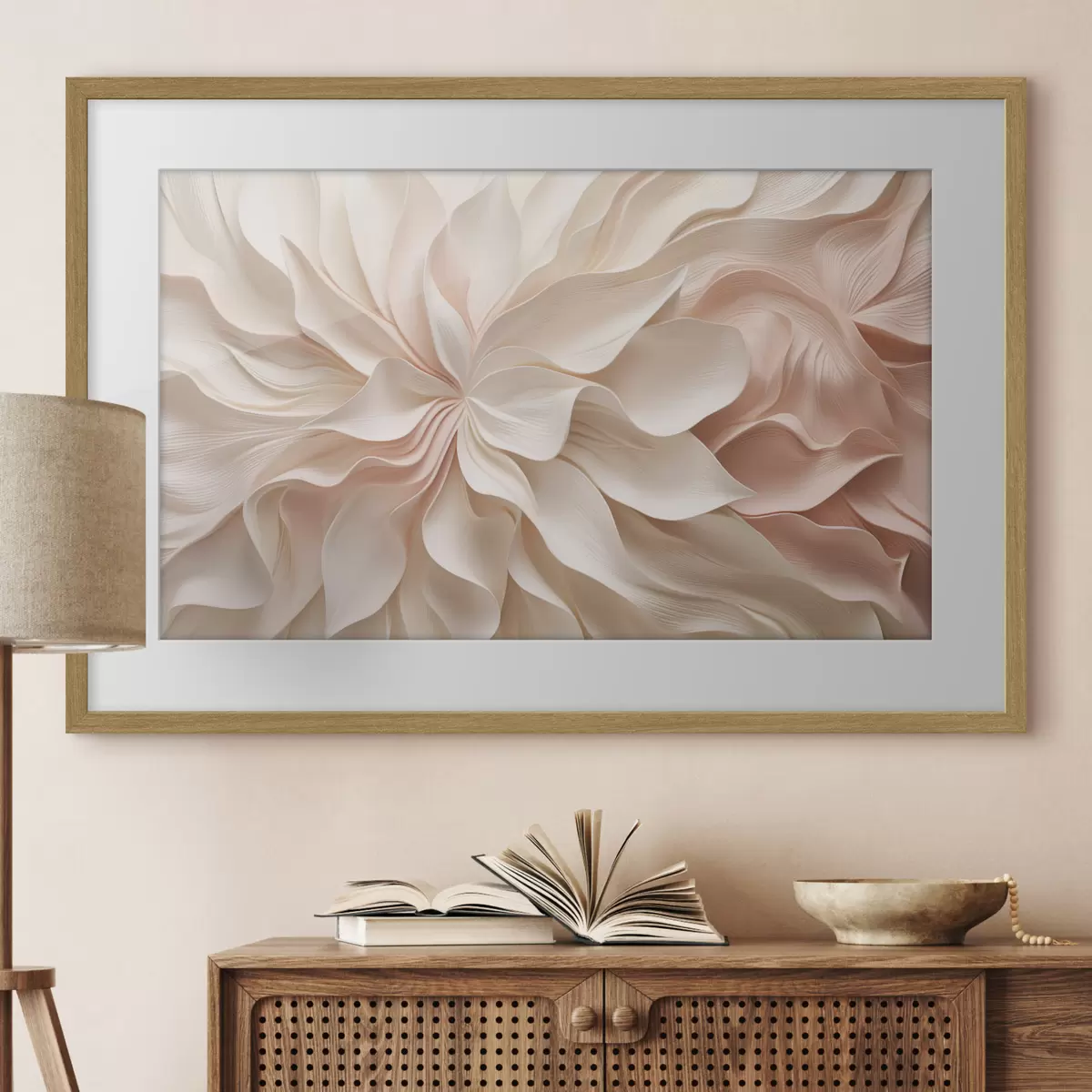 Poster Forme floreali tridimensionali nei toni del crema e del rosa f50599
