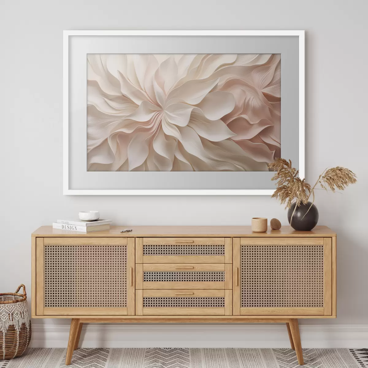 Poster Forme floreali tridimensionali nei toni del crema e del rosa f50599