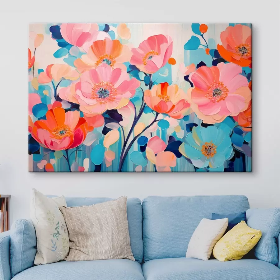 carta da parati Grandi fiori dai colori vivaci nei toni del rosa e del blu nr. s50590