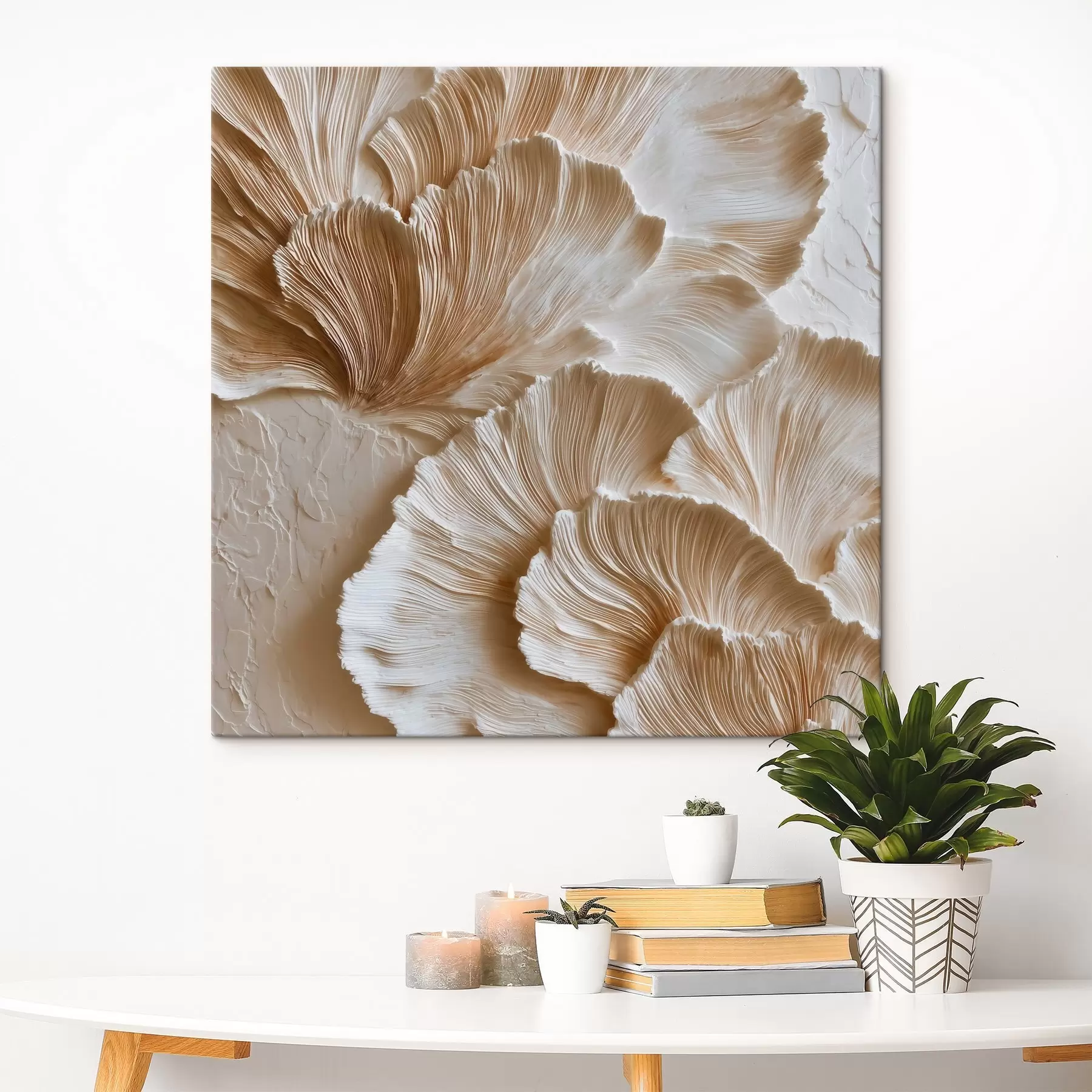 carta da parati Astrazione contemporanea negli interni con forme tridimensionali a ventaglio in calde tonalità di beige nr. s50004