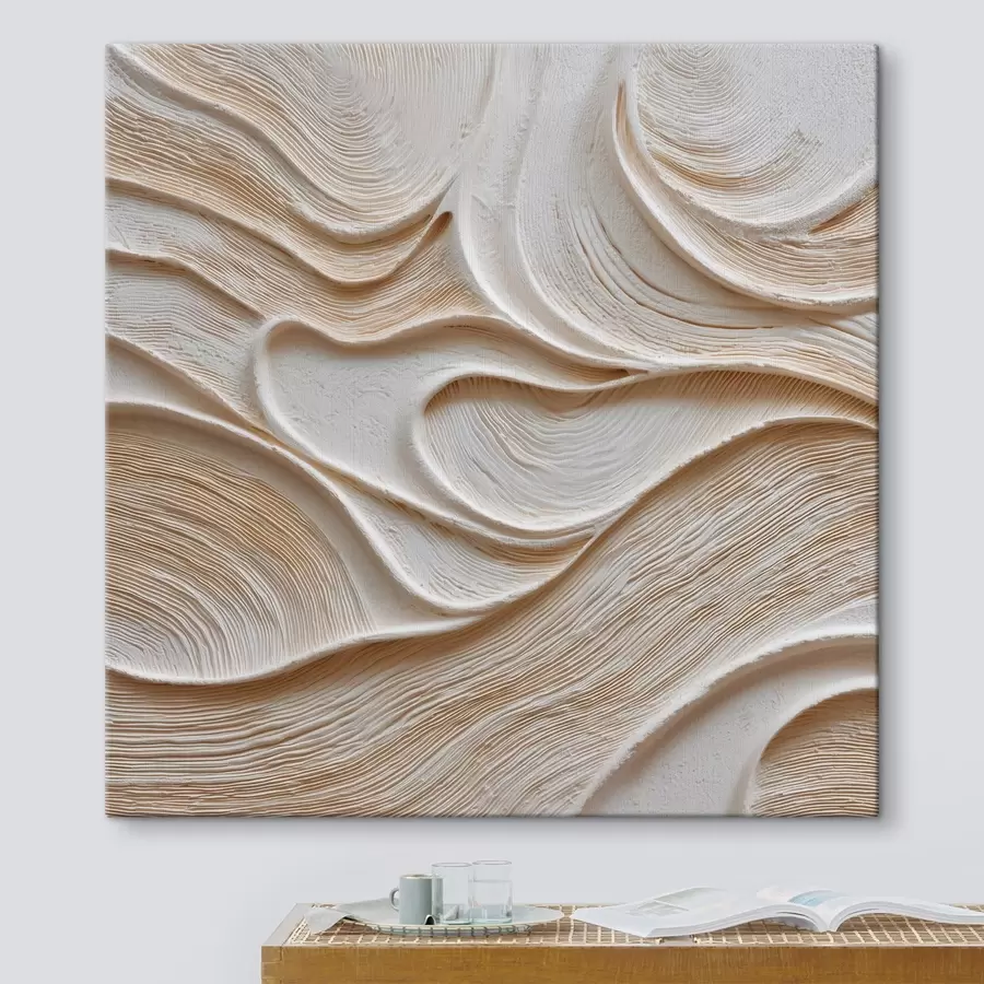 carta da parati Una composizione tridimensionale caratterizzata da linee ondulate morbide e fluide in una palette di colori beige e crema nr. s50005