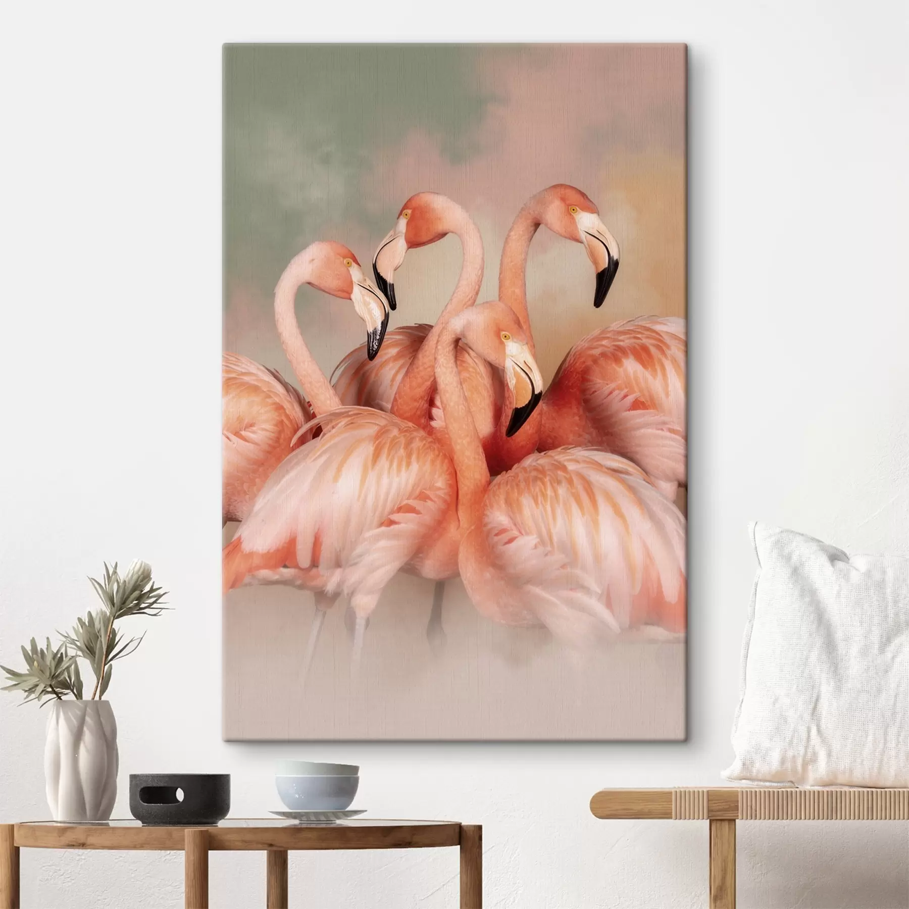 Quadro Fenicotteri rosa in una foschia di tonalità pastello: una composizione decorativa nr. s50009