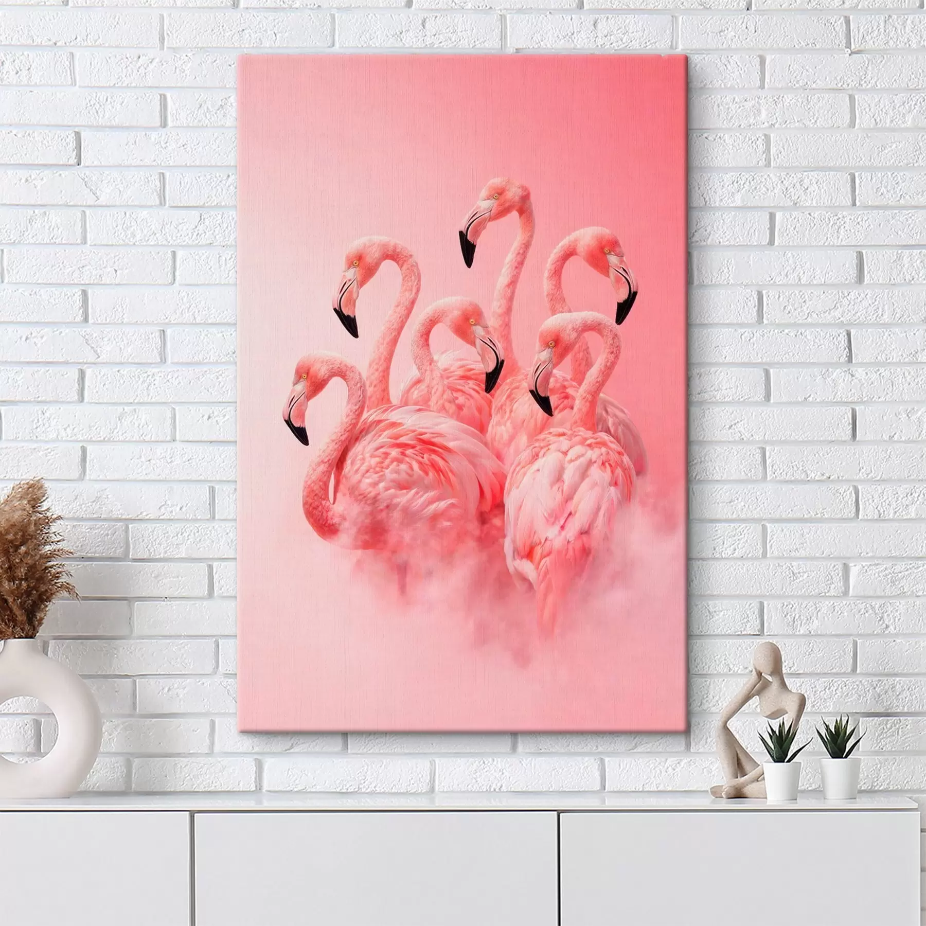 carta da parati Fenicotteri rosa avvolti da una leggera nebbia: una scena decorativa dai toni delicati nr. s50010