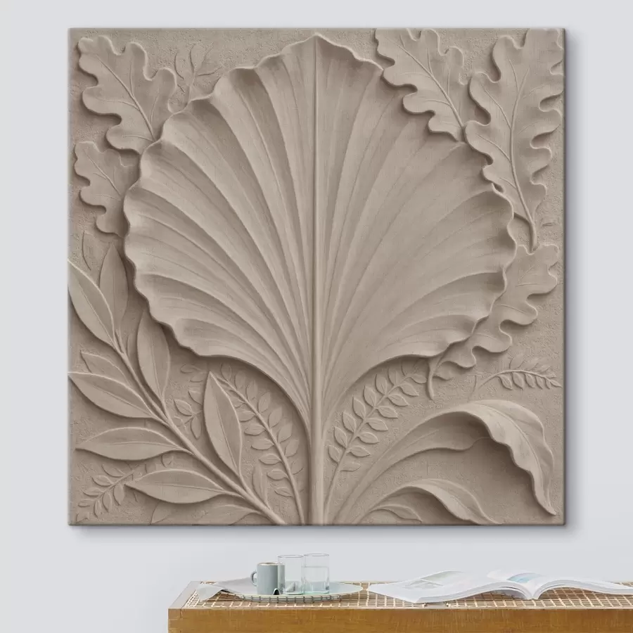 carta da parati Un motivo botanico con foglie decorative in una palette di colori beige e sabbia nr. s50012
