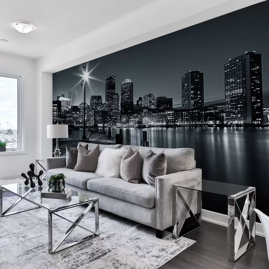 Carta da parati con la vista di città Edificio, acqua e cielo 