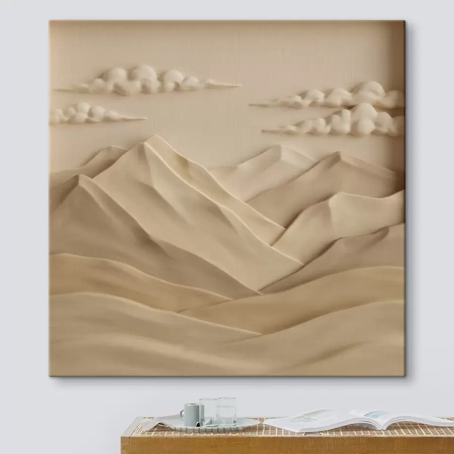 carta da parati Un paesaggio minimalista con montagne e nuvole tridimensionali in stile rilievo contemporaneo nr. s50019