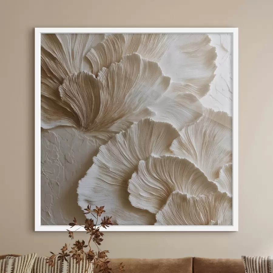 carta da parati Astrazione contemporanea negli interni con forme tridimensionali a ventaglio in calde tonalità di beige nr. f50004