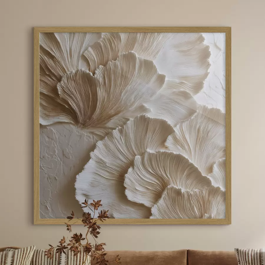 carta da parati Astrazione contemporanea negli interni con forme tridimensionali a ventaglio in calde tonalità di beige nr. f50004