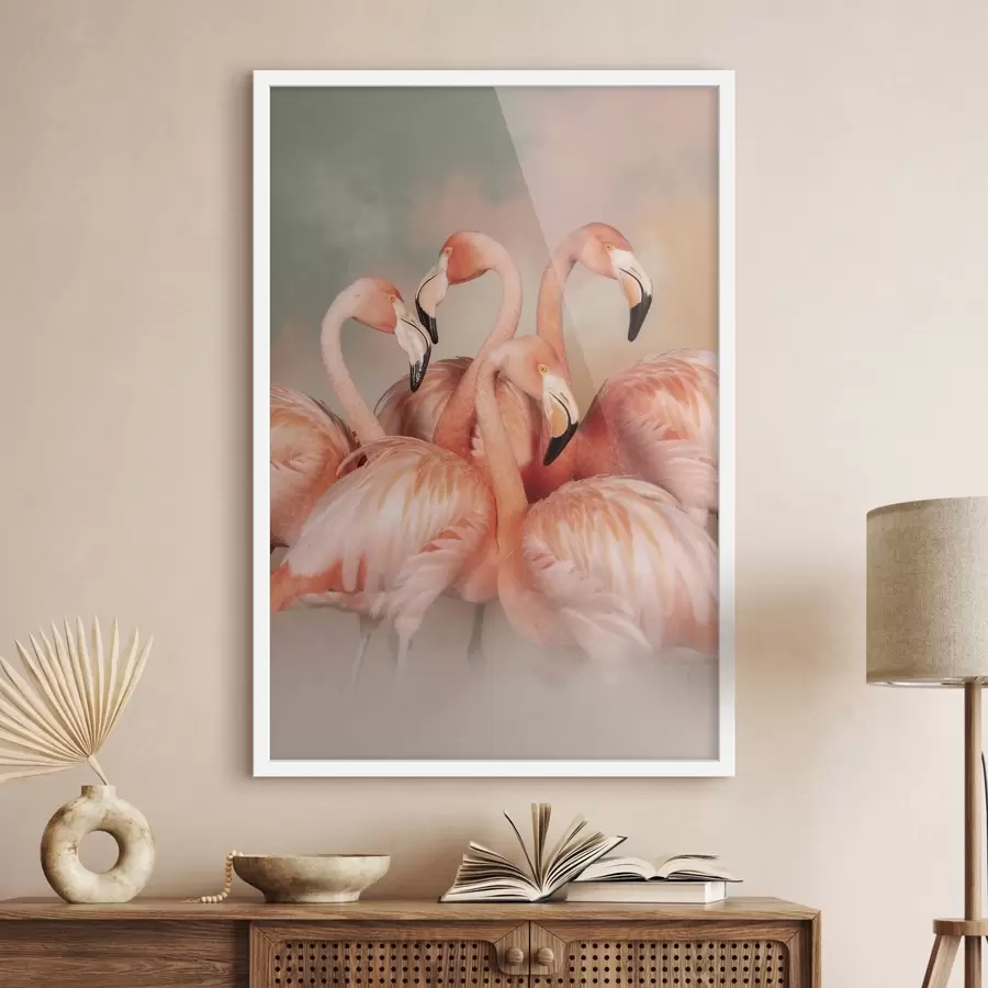 carta da parati Fenicotteri rosa in una foschia di tonalità pastello: una composizione decorativa nr. f50009