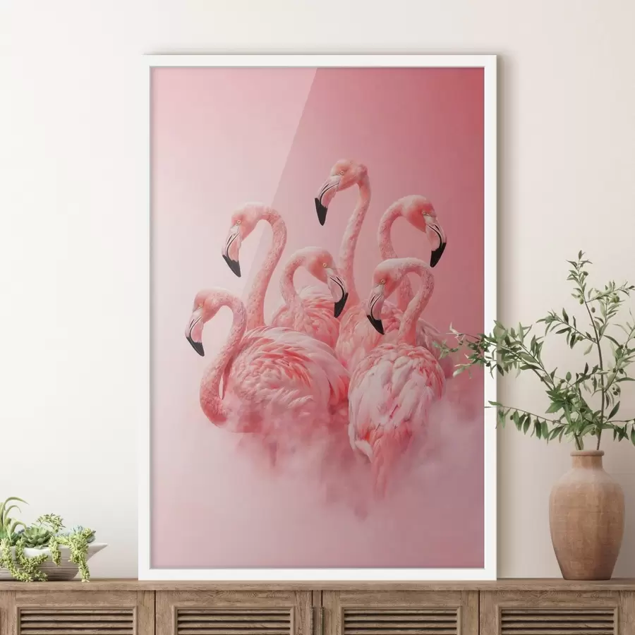 carta da parati Fenicotteri rosa avvolti da una leggera nebbia: una scena decorativa dai toni delicati nr. f50010