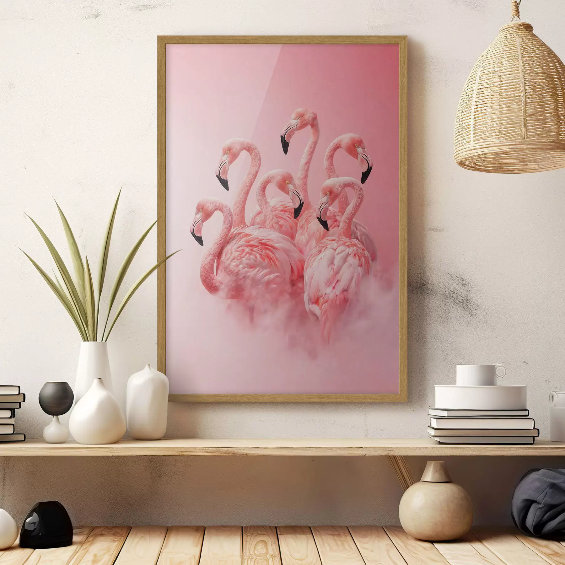carta da parati Fenicotteri rosa avvolti da una leggera nebbia: una scena decorativa dai toni delicati nr. f50010