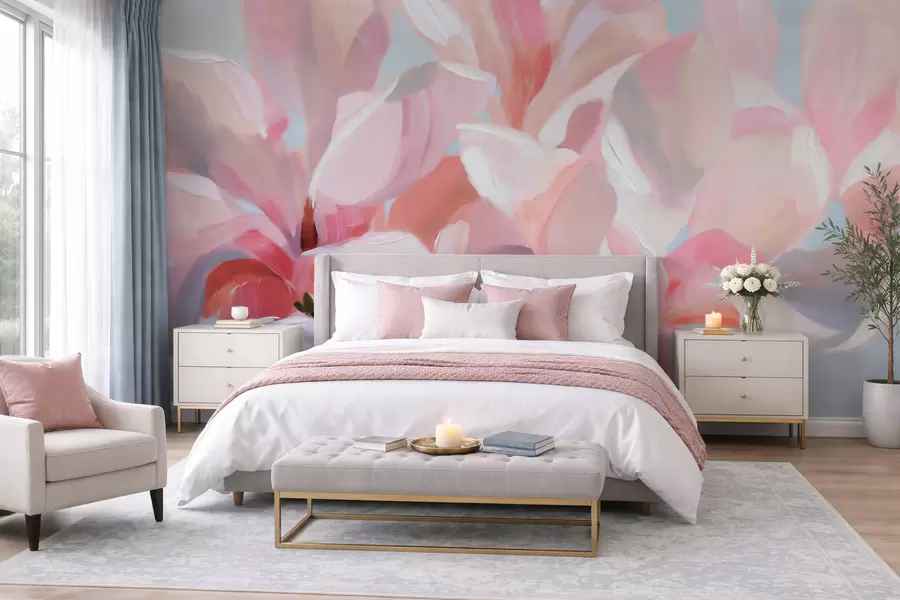 carta da parati Primo piano di una magnolia rosa, tecnica pittorica morbida in stile imitativo nr. w10043