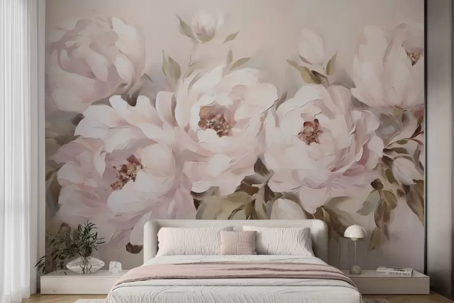 Carta da parati Floreale Peonie astratte, dipinto in stile imitativo n. w05901