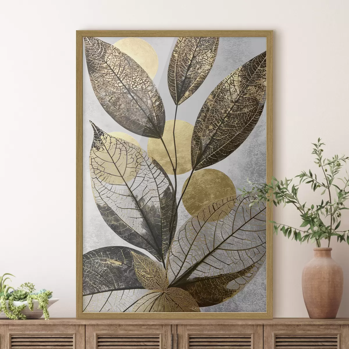 Poster Foglie astratte con cerchi f50711