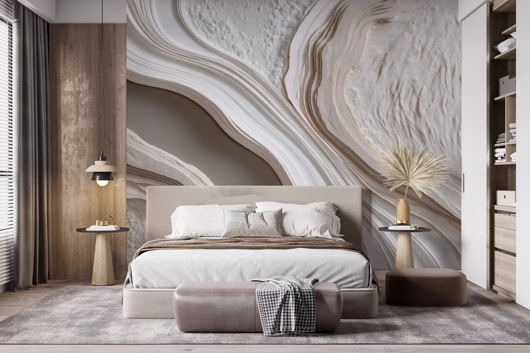 carta da parati Imitazione di intonaco con texture ondulata nei toni del beige-crema con effetto 3D nr. w10042