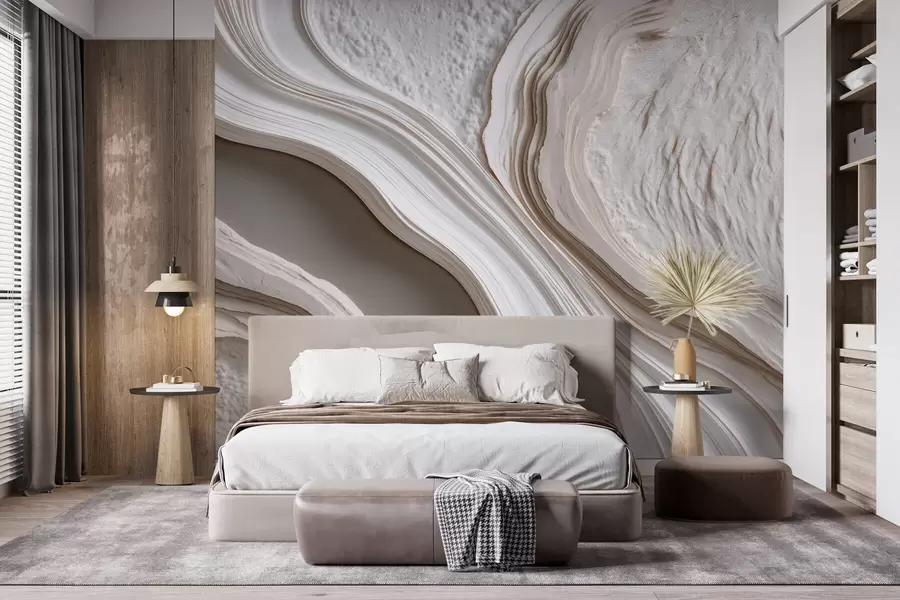carta da parati Imitazione di intonaco con texture ondulata nei toni del beige-crema con effetto 3D nr. w10042